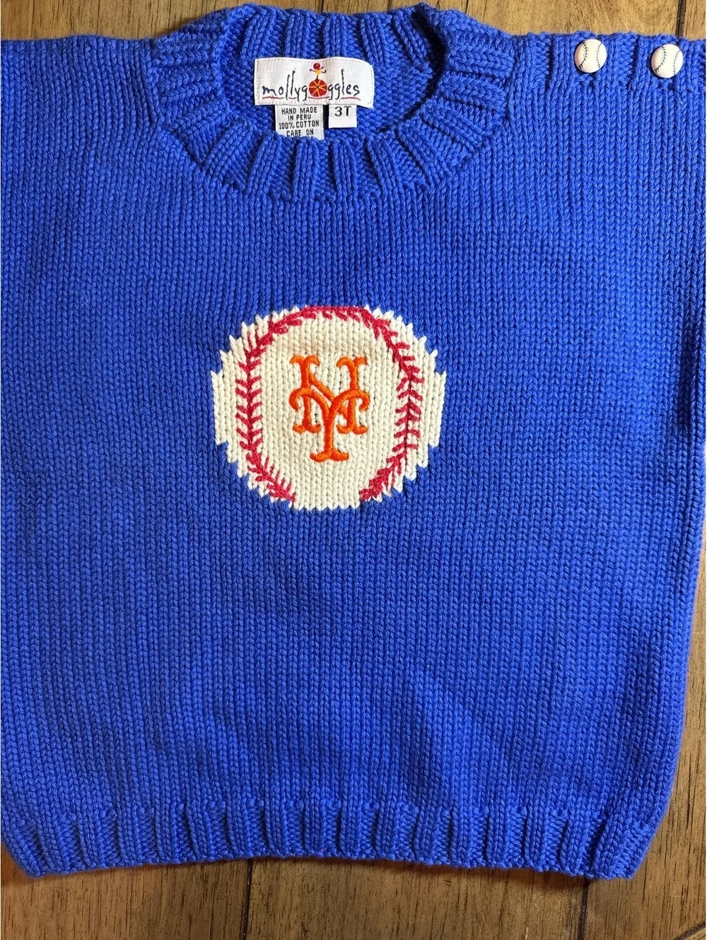 Molly’s Toggles Handmade New York Mets Knit Sweater – Boys 3T